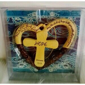 Heart & Cross Hope Ornament Romans 15:13 Religious Spiritual Gift Christmas NIB